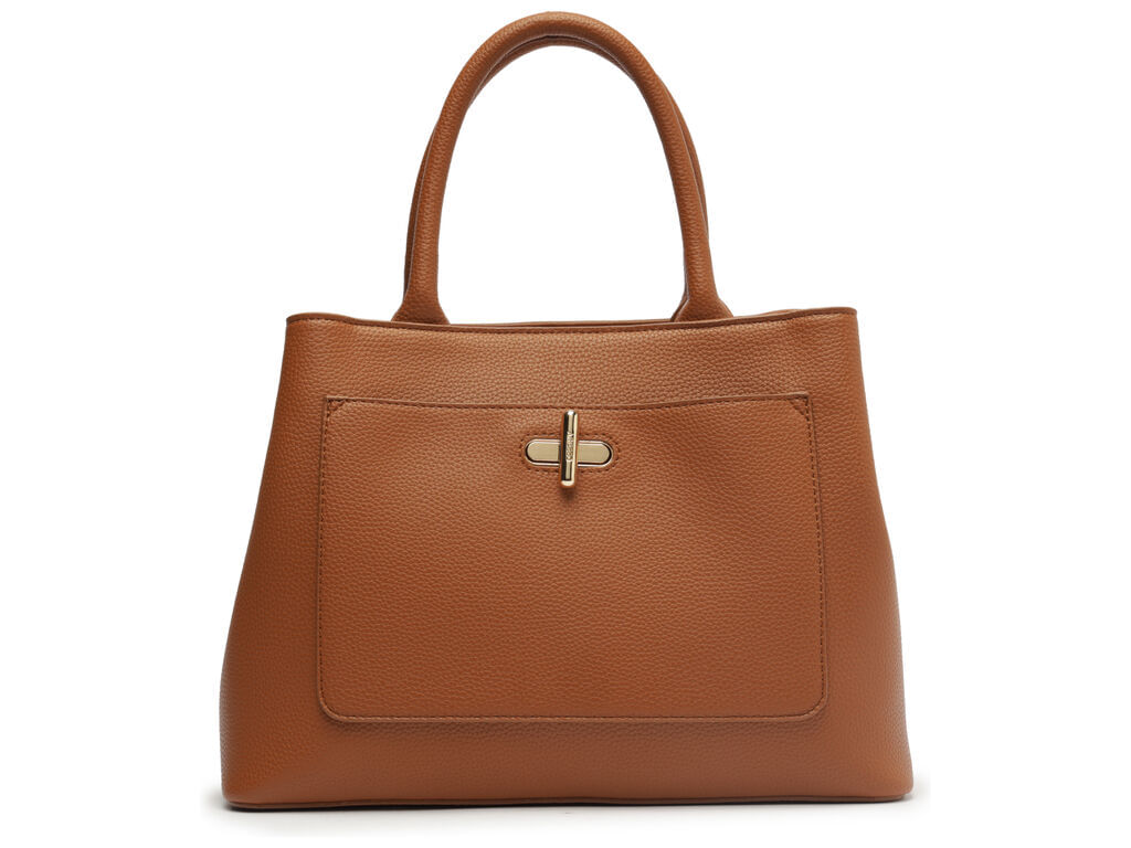 bolsa arezzo tote caramelo media bolso frontal fecho metalizado-1