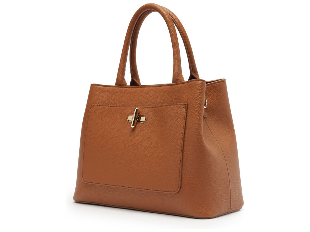 bolsa arezzo tote caramelo media bolso frontal fecho metalizado-2