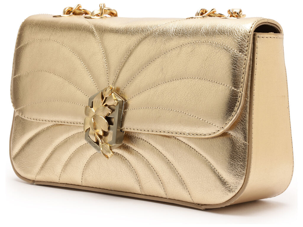 bolsa arezzo tiracolo dourada couro media metal flor-2