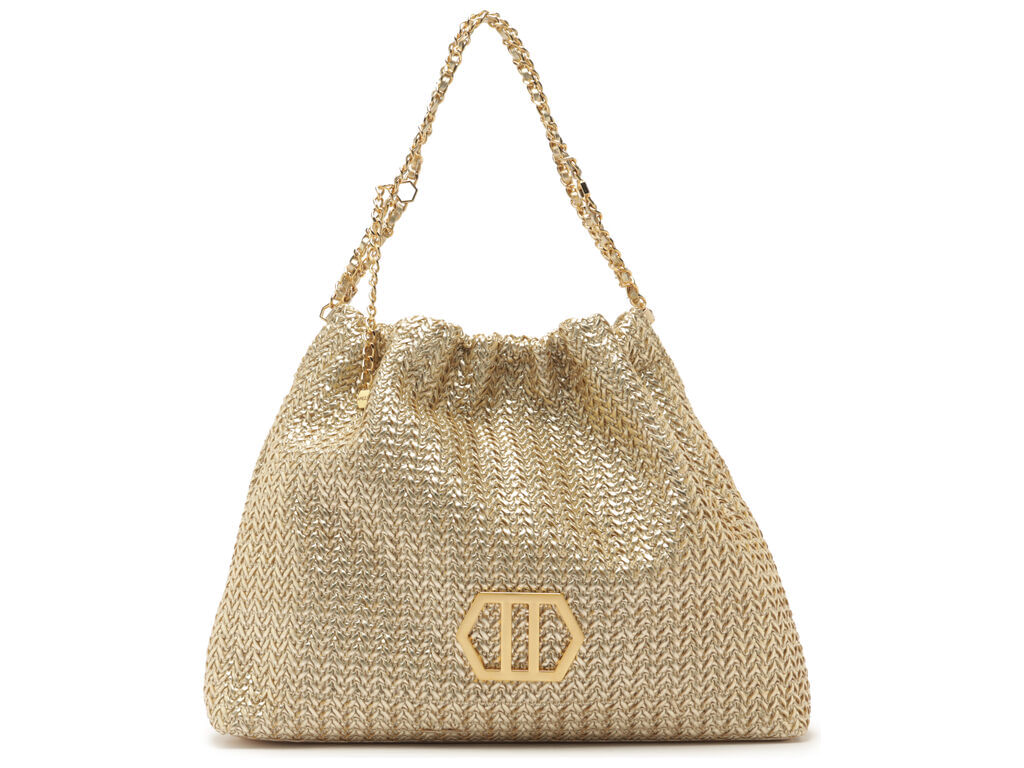 bolsa arezzo hobo metalizada dourada trama esther grande-1