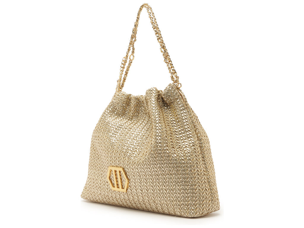 bolsa arezzo hobo metalizada dourada trama esther grande-2