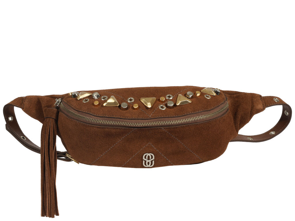 pochete schutz suede marrom tachinhas douradas e tassel-1