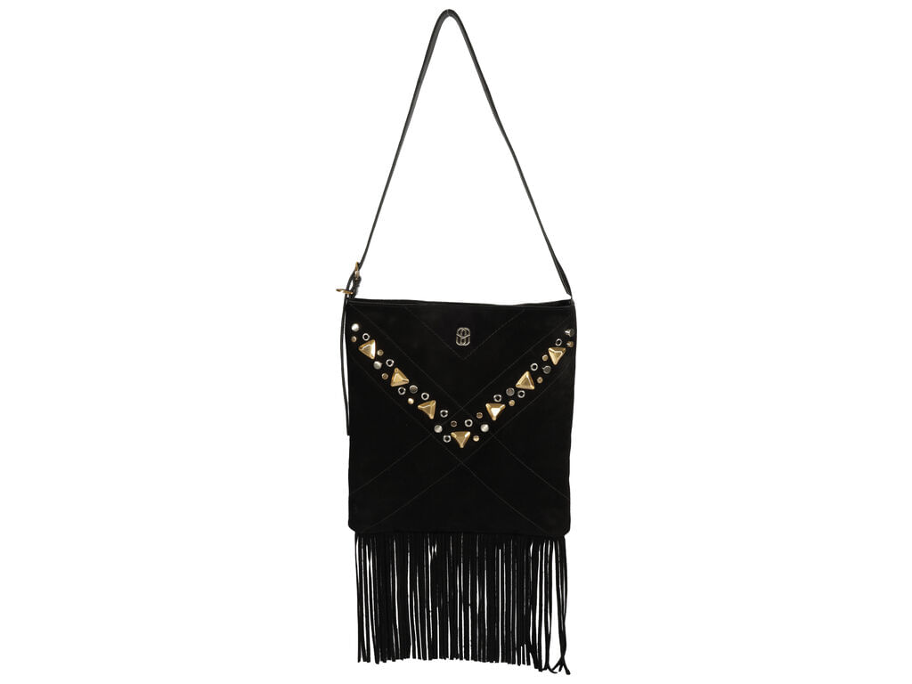 bolsa schutz suede preta franja tachinhas douradas-1