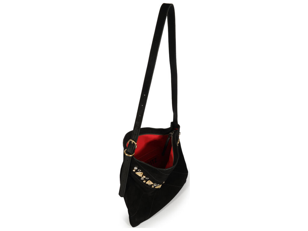 bolsa schutz suede preta franja tachinhas douradas-2