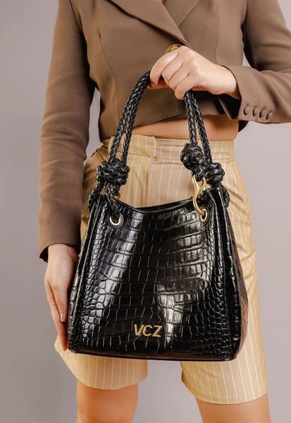 bolsa vicenza hobo luiza media preto couro croco-2