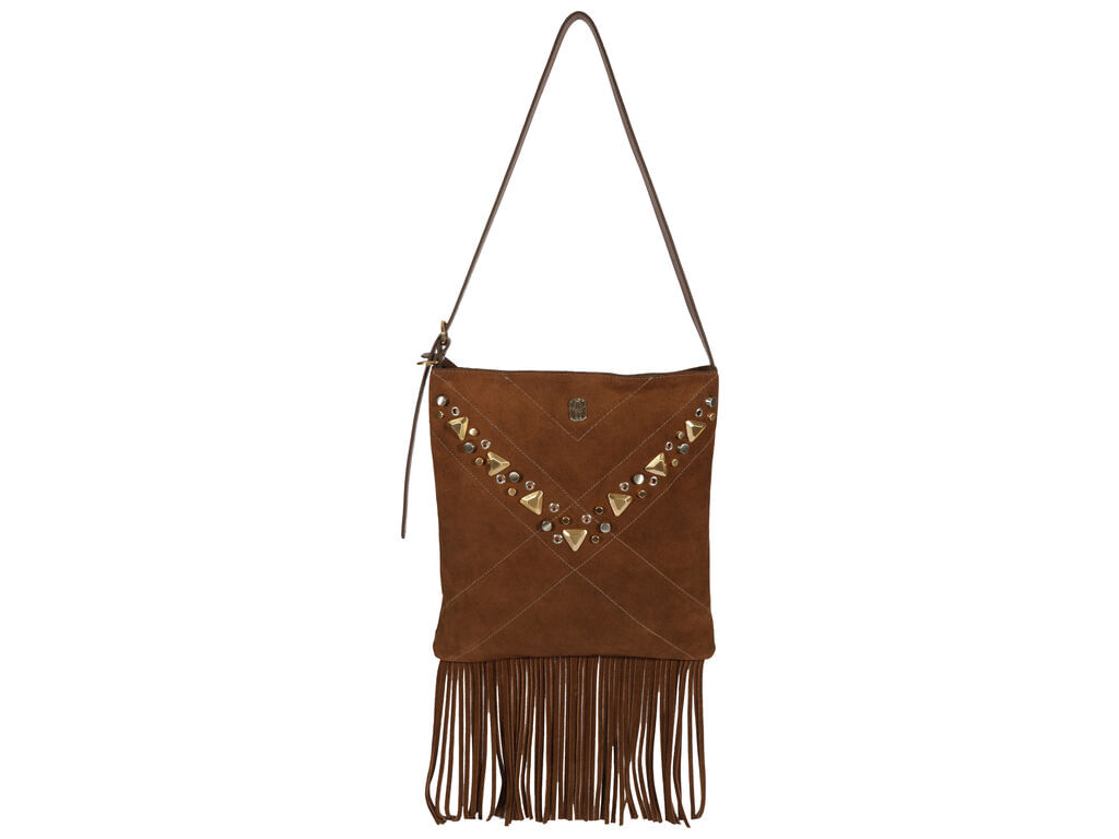 Imagem da variante: Bolsa Schutz Suede Marrom Franja Tachinhas Douradas IRON SUEDE/ - PECAN BROWN - UN