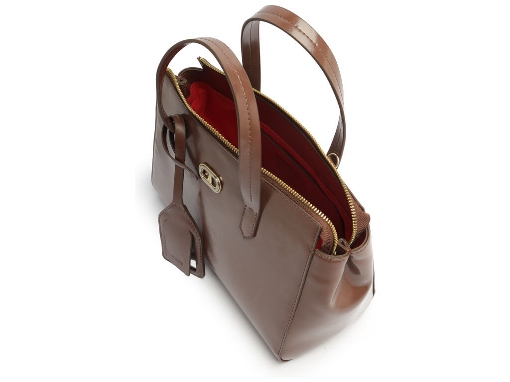 bolsa anacapri tote marrom media detalhe metalico frontal-2