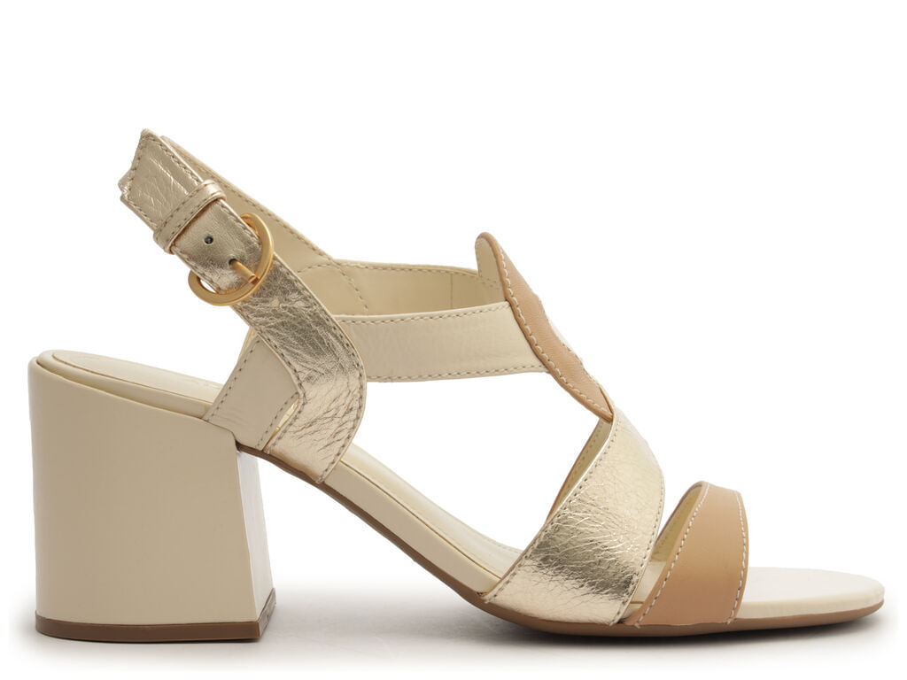 sandalia arezzo couro dourado e off-white salto bloco medio-1