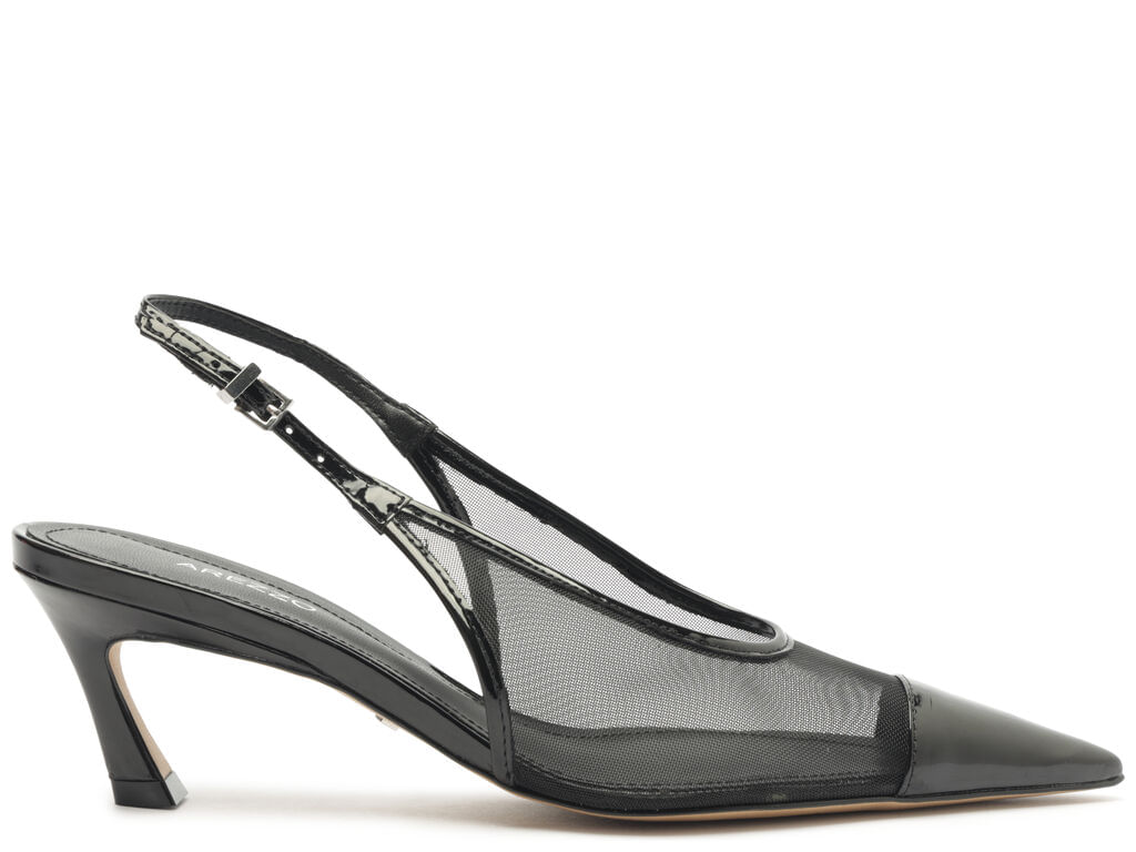 scarpin arezzo preto tela salto kitten bico fino-1