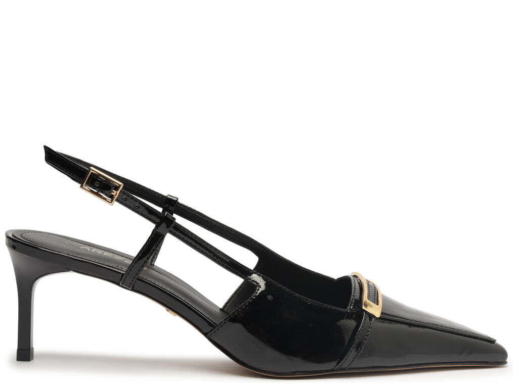 scarpin arezzo slingback preto verniz fivela dourada-1