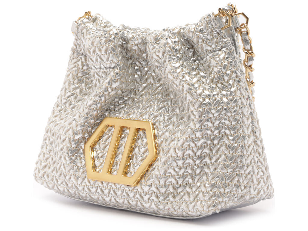 bolsa arezzo tiracolo metalizada prateada trama esther pequena-2