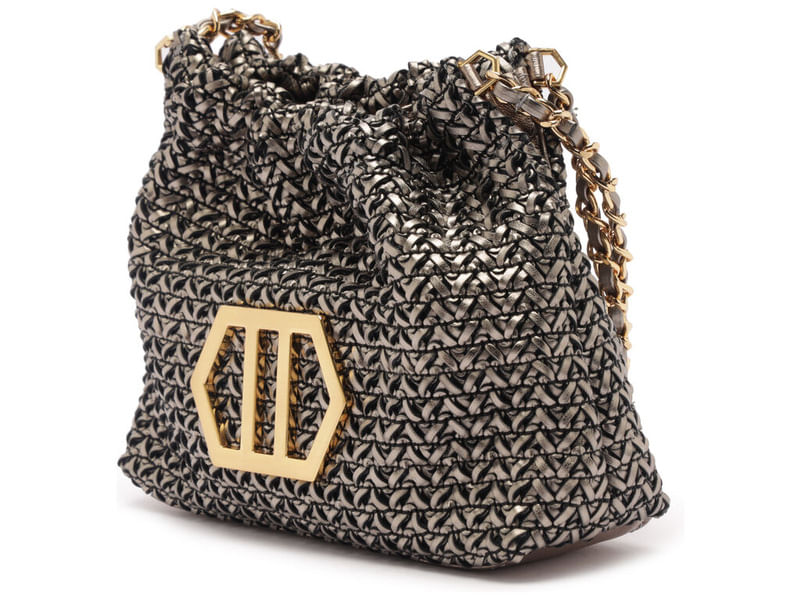 bolsa arezzo tiracolo metalizada pewter trama esther pequena-2