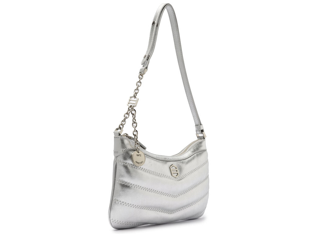 bolsa arezzo shoulder media prateada corrente metalica costuras diagonal-2