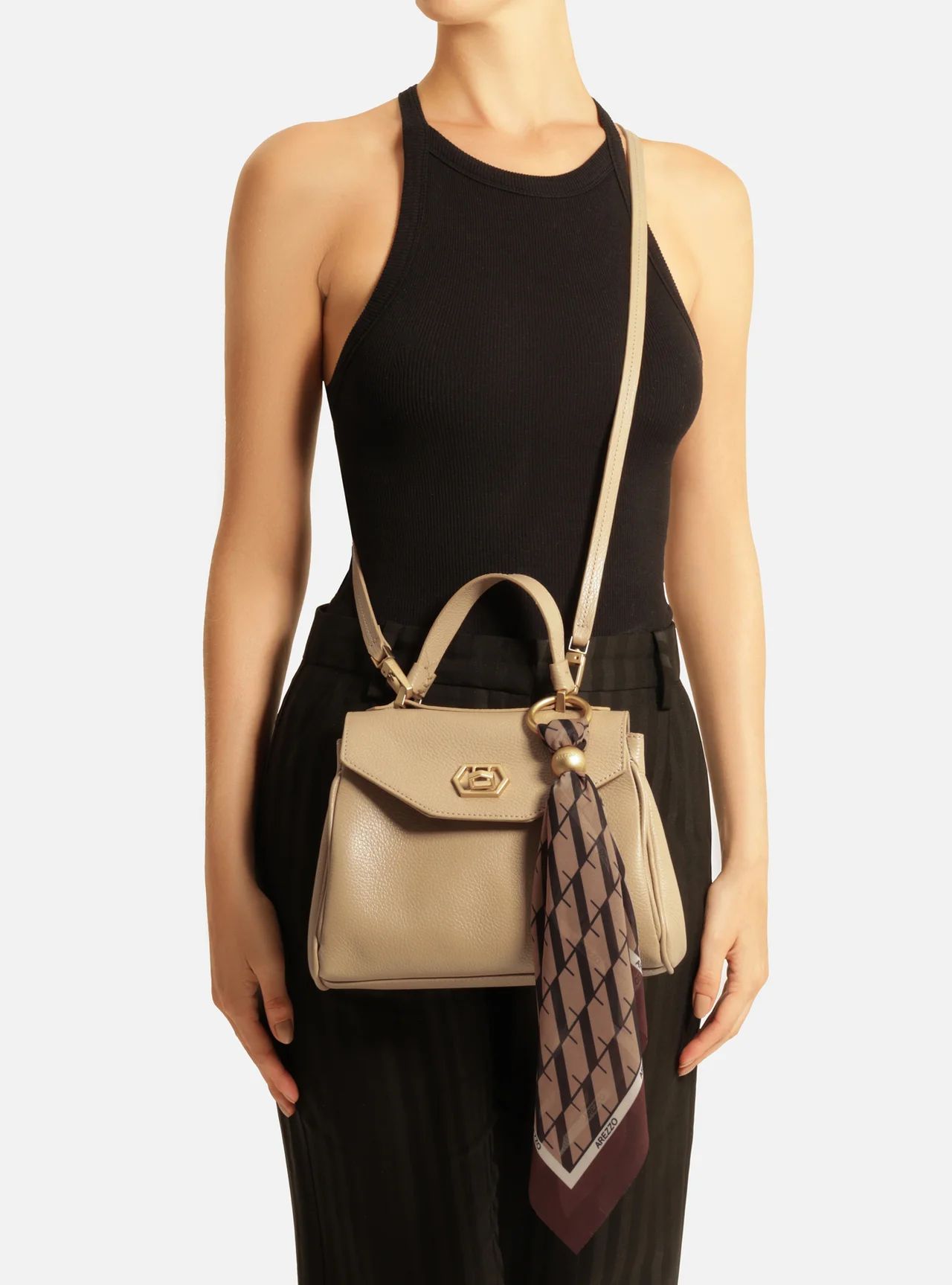 bolsa arezzo satchel bege couro pequena lenco-2