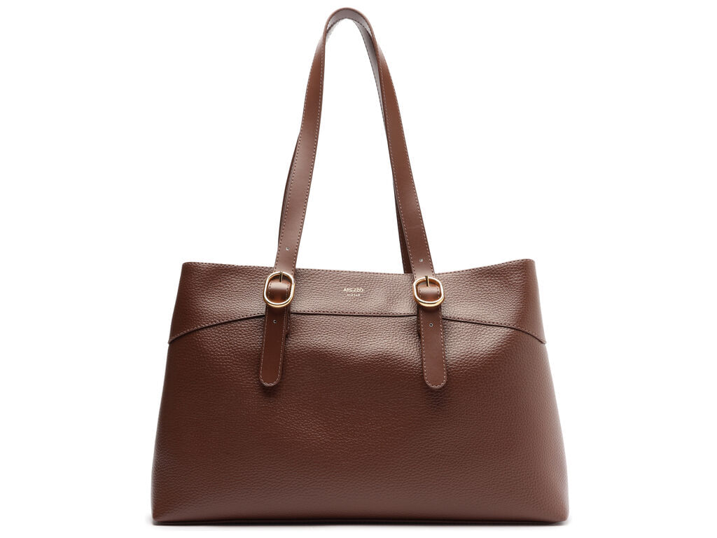 bolsa arezzo tote marrom texturizada media fivela metalica-1