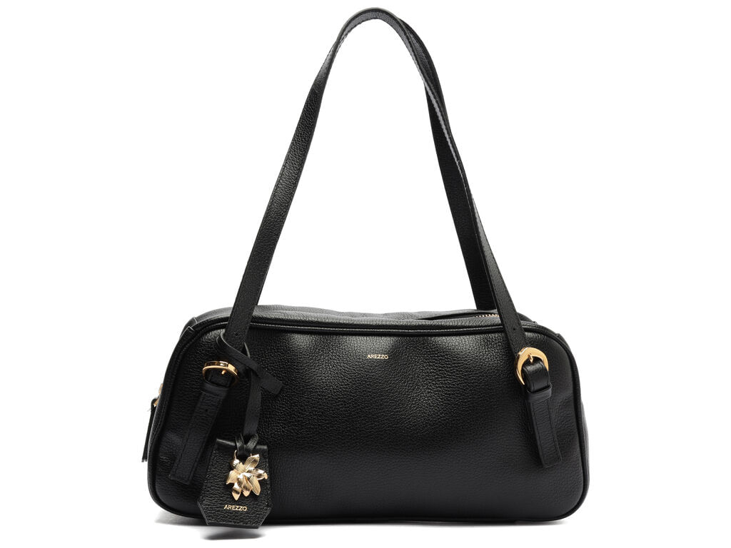 bolsa arezzo bowling preta couro media metal flor-1