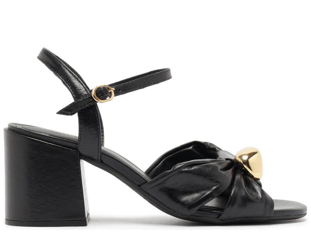 Imagem da variante: Sandália Arezzo Preta Couro Bloco Tiras Soft Metal TOURINO LEA - PRETO - 33