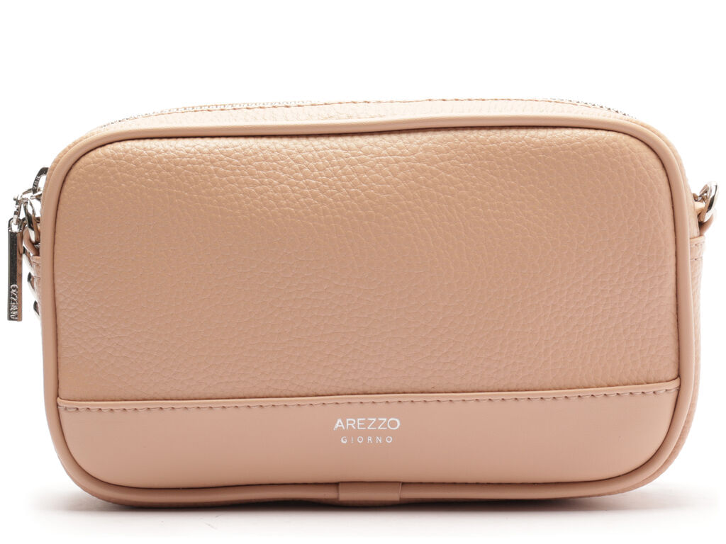 bolsa arezzo tiracolo pequena giorno texturizado bege ziper-1