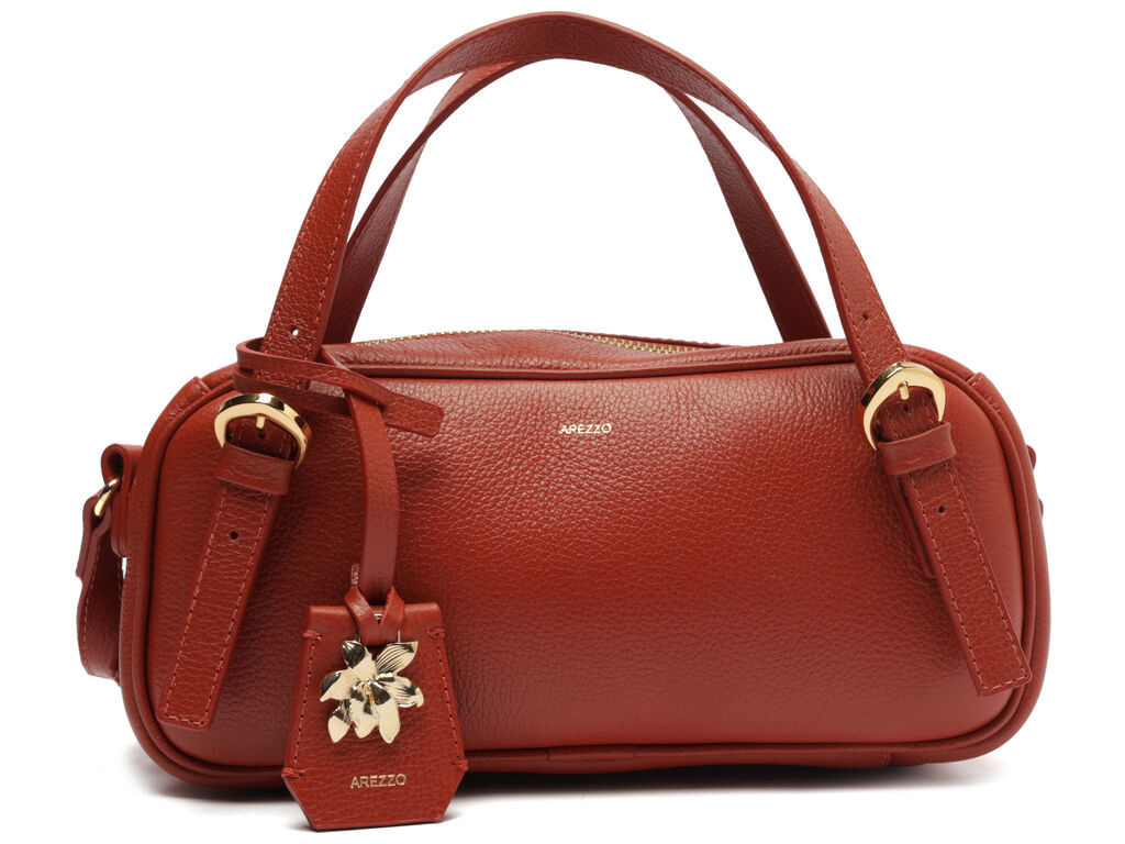 bolsa arezzo bowling laranja couro grande metal flor-1