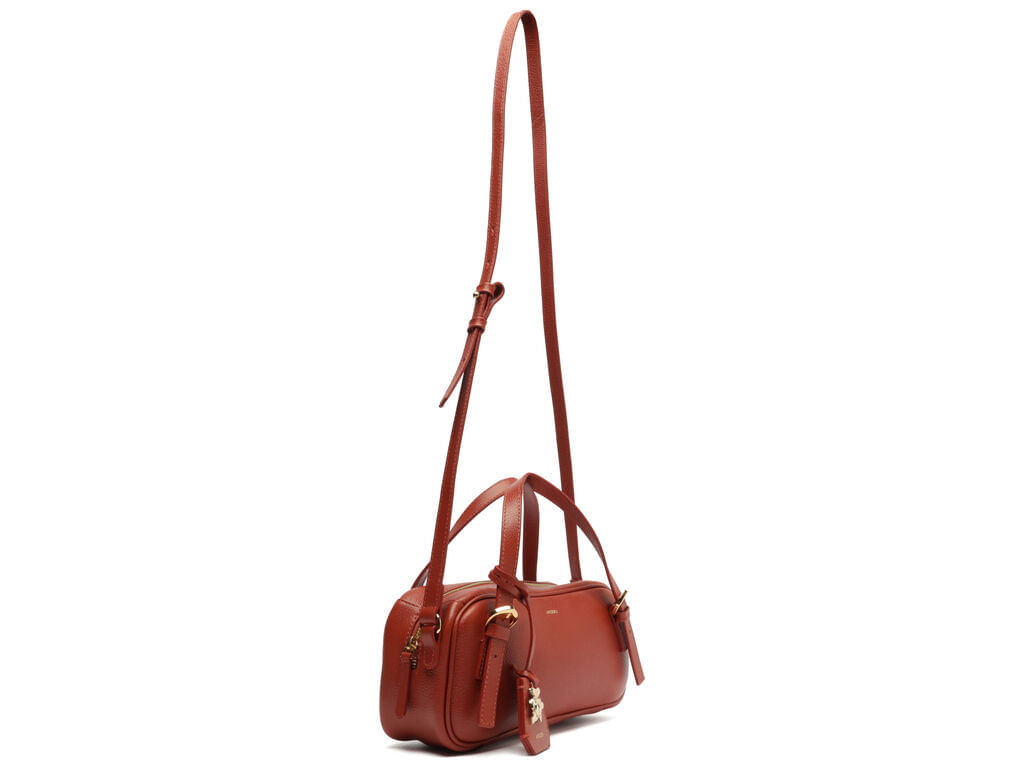 bolsa arezzo bowling laranja couro grande metal flor-2