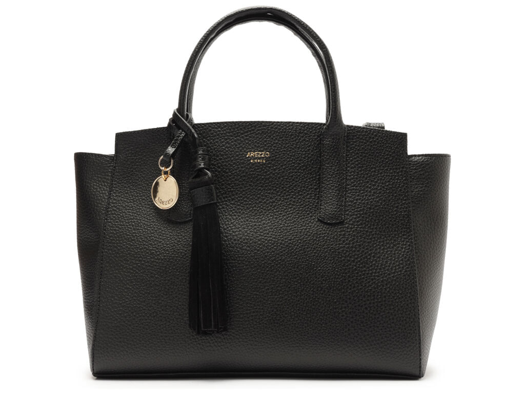 bolsa arezzo tote preta grande pingente tassel-1