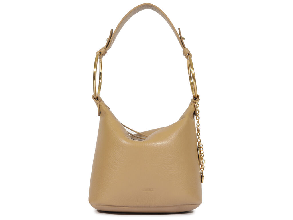 bolsa schutz hobo couro bege pequena argolas metalicas-1