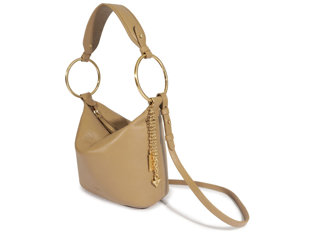 bolsa schutz hobo couro bege pequena argolas metalicas-2