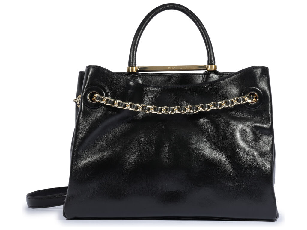 bolsa schutz tote crush couro preta grande corrente-1
