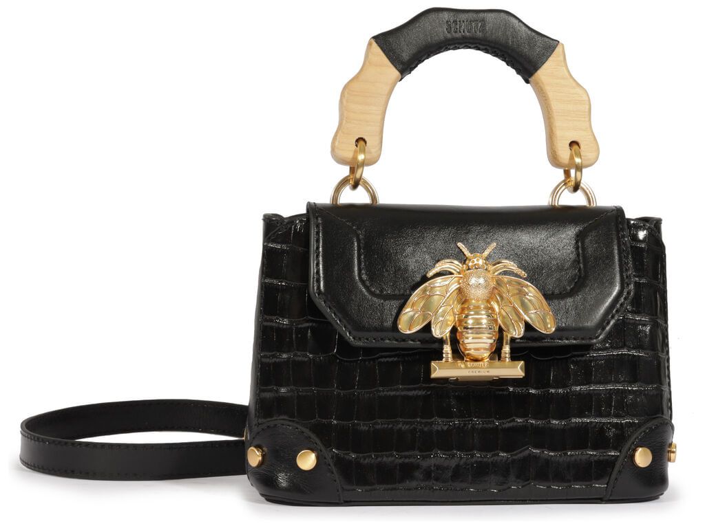 bolsa schutz believe couro croco preto pequena-1