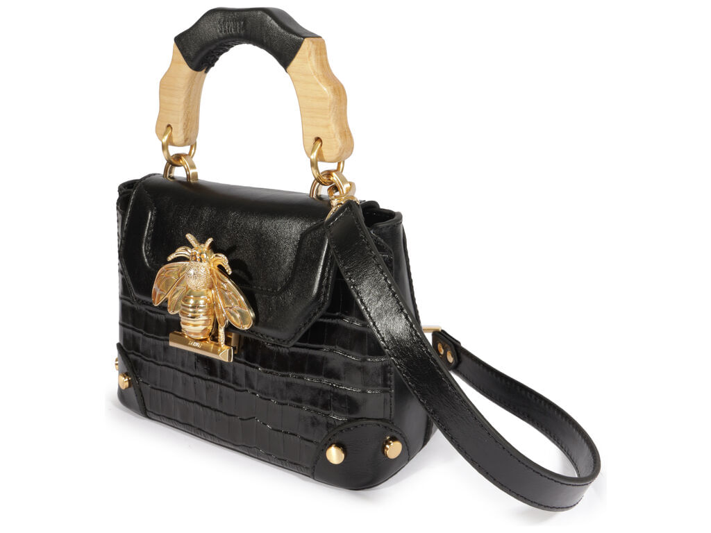 bolsa schutz believe couro croco preto pequena-2