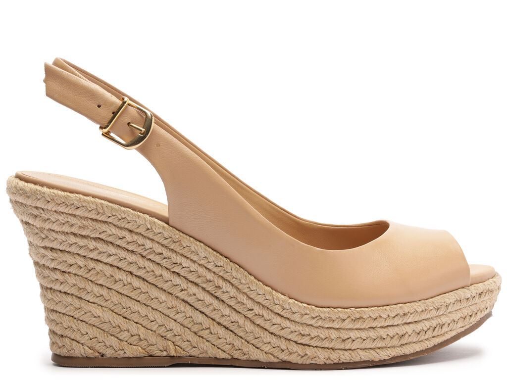 Imagem da variante: Sandália Arezzo Espadrille Bege Couro Plataforma Fivela NAPPA CAPRA - NEW HAZELNU - 33