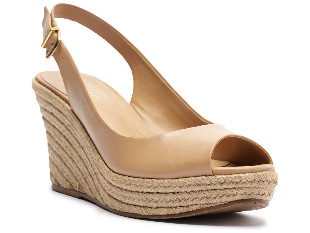 sandalia arezzo espadrille bege couro plataforma fivela-2