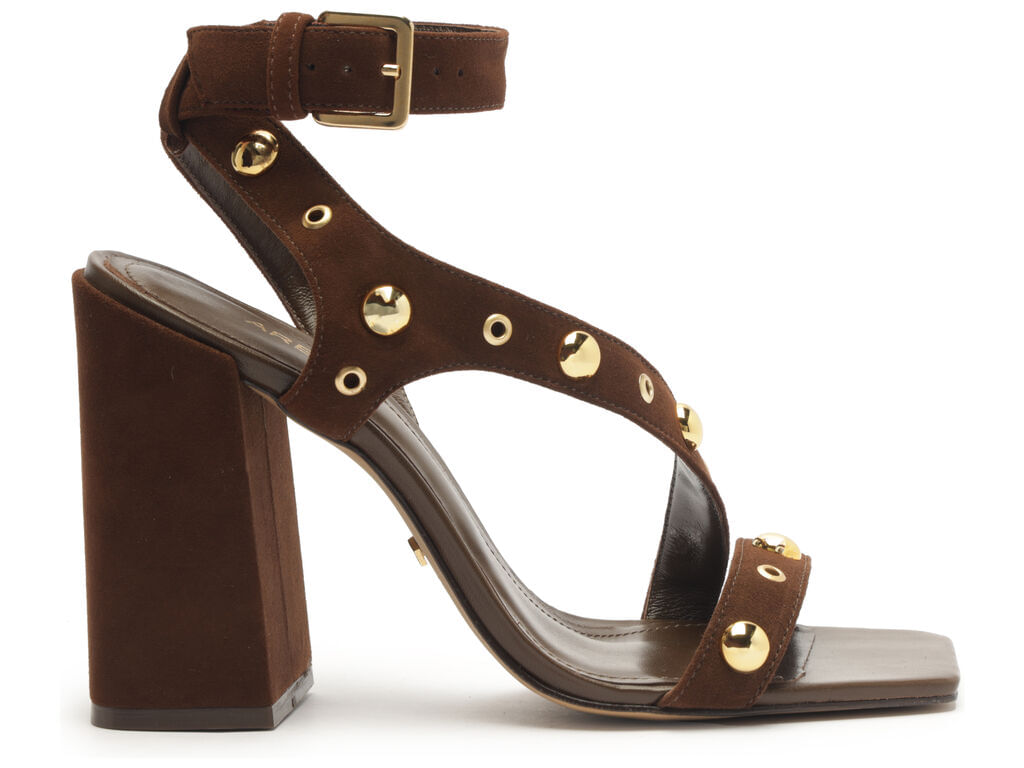 sandalia arezzo marrom camurca tachas douradas salto bloco alto-1