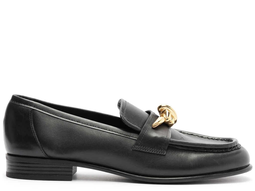 mocassim arezzo preto couro bico redondo metal no-1
