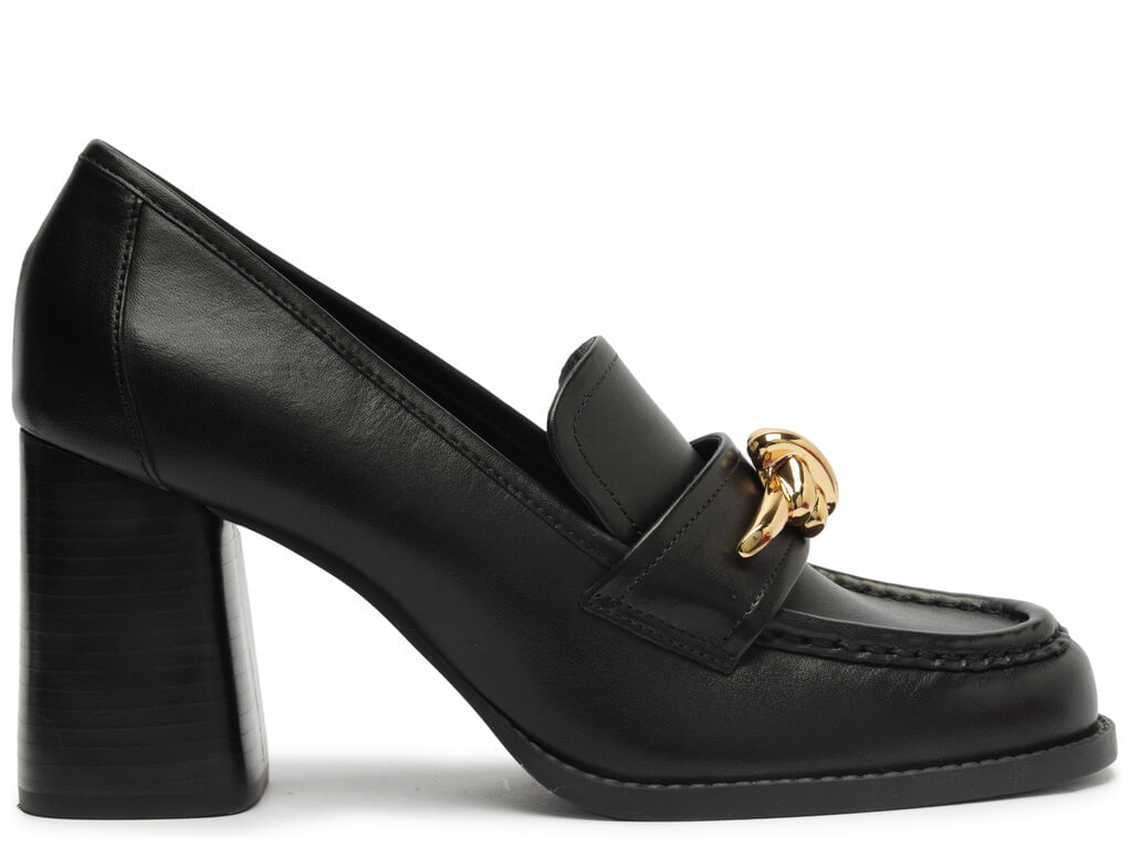loafer arezzo preto couro salto bloco metal no-1