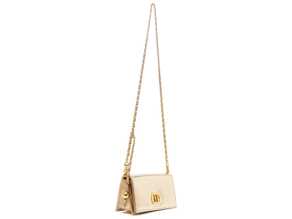 bolsa arezzo clutch dourada couro croco pequena metal-2