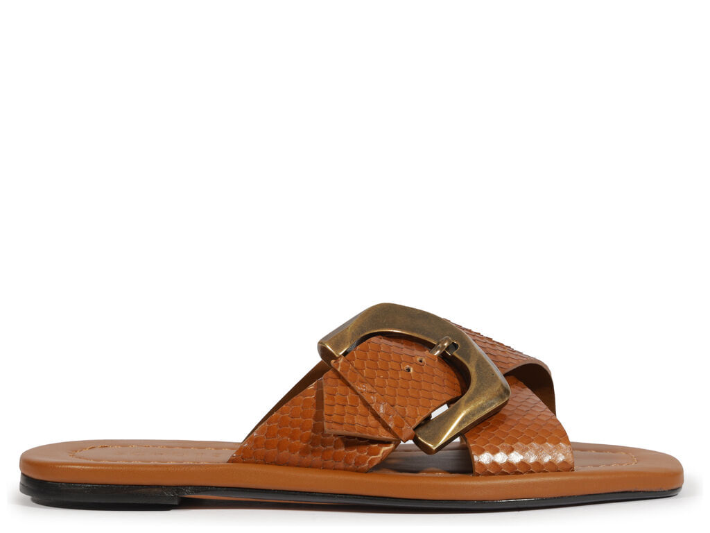 sandalia schutz rasteira couro texturizado fivela maxi bronze-1