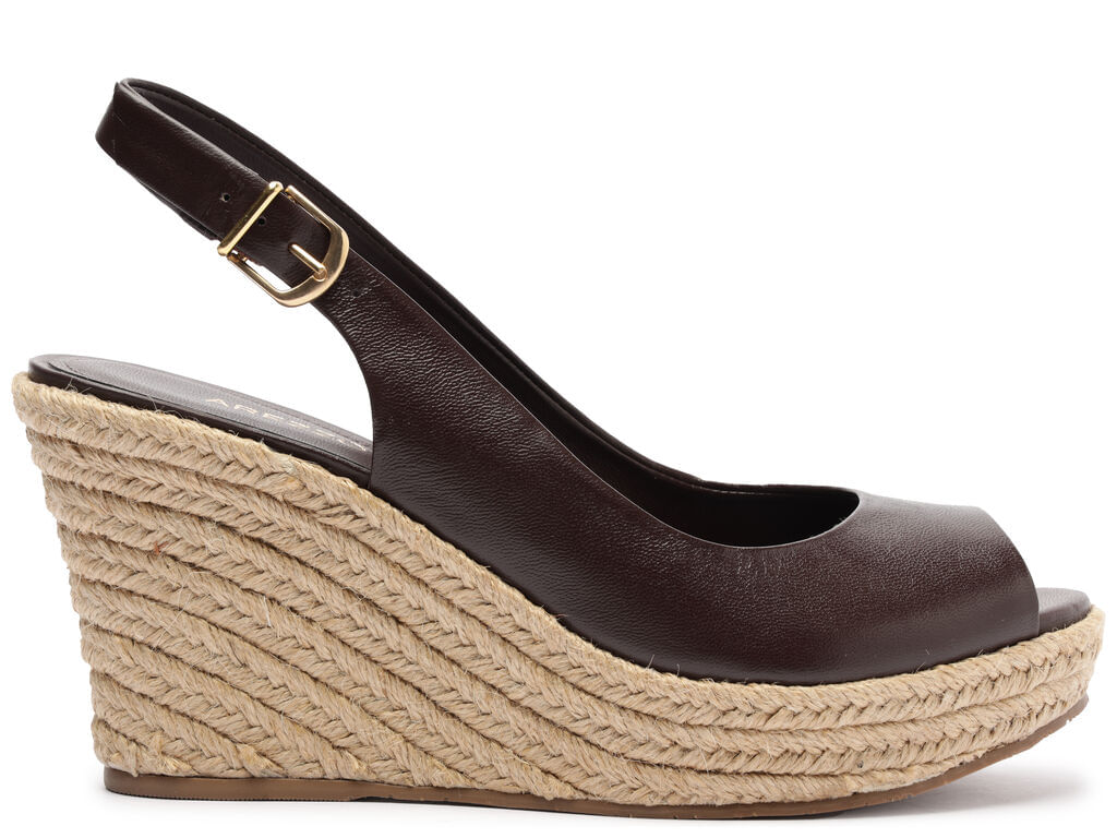 sandalia arezzo espadrille marrom couro plataforma fivela 0259-1
