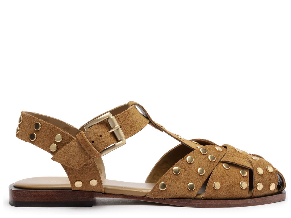 sandalia arezzo bege suede rebites fisherman rasteira-1