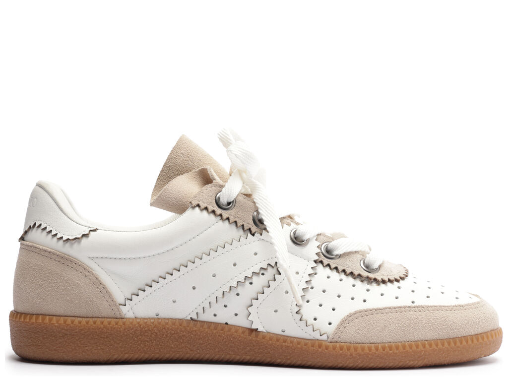 tenis arezzo branco couro amarracao perfuros bege-1