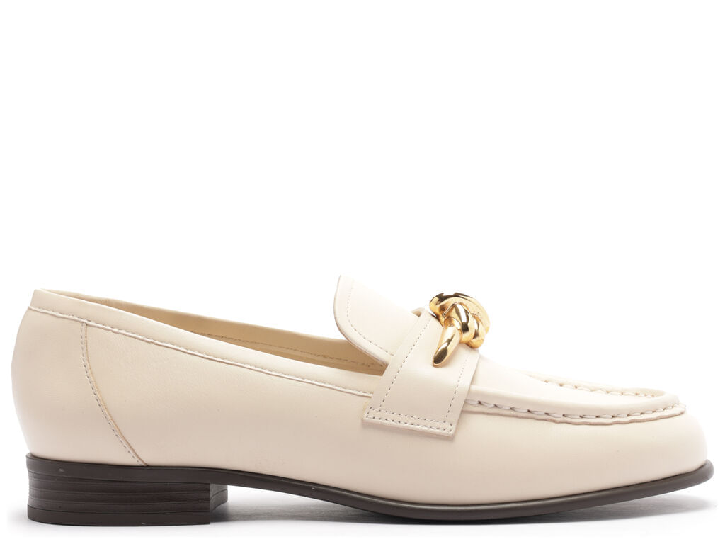 mocassim arezzo off-white couro bico redondo metal no-1