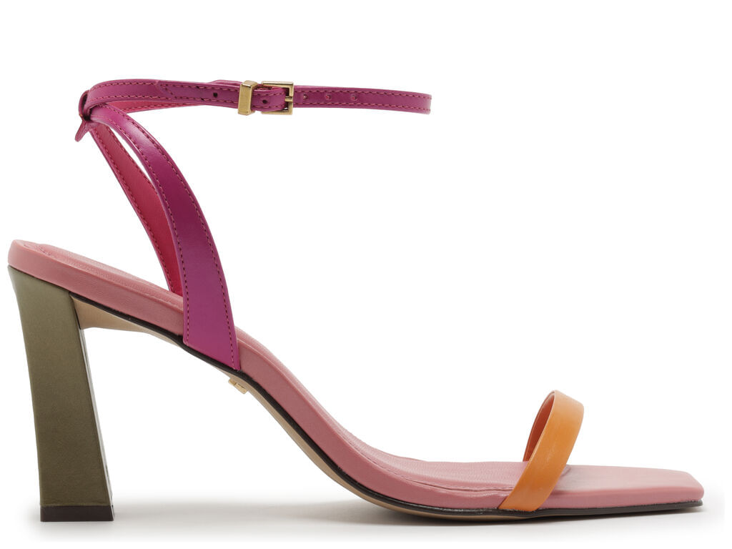 sandalia arezzo couro salto bloco colorblock laranja-1
