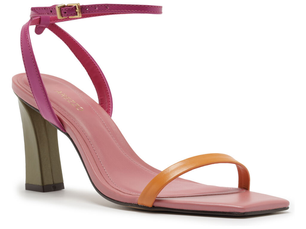 sandalia arezzo couro salto bloco colorblock laranja-2
