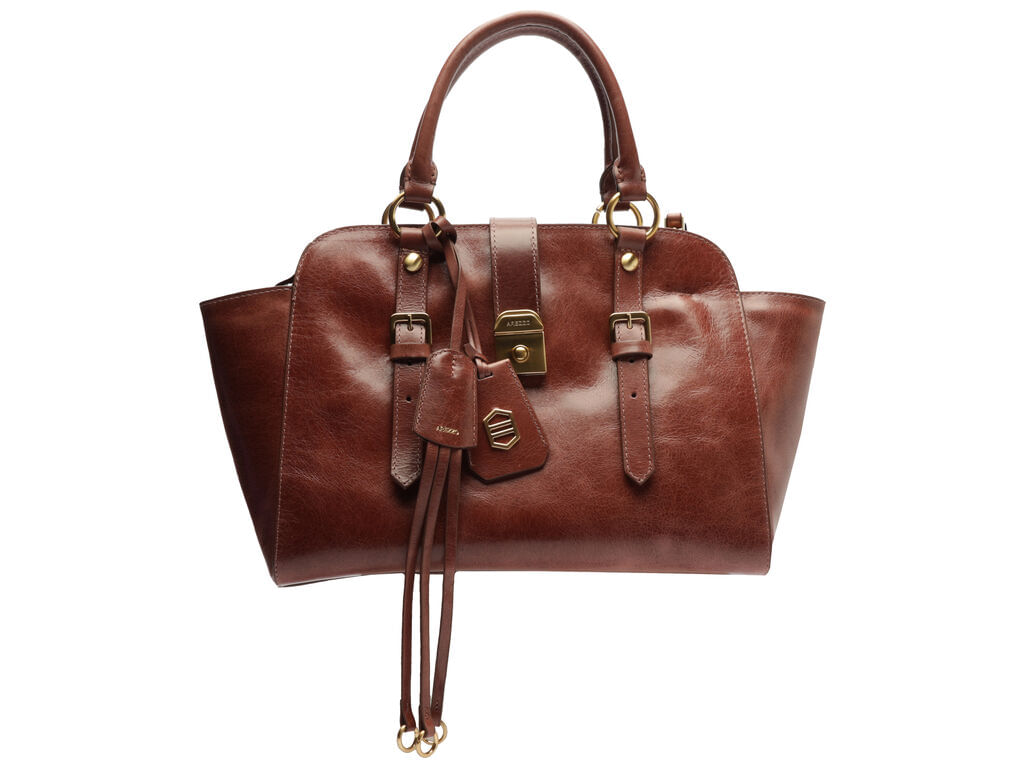 bolsa arezzo tote marrom couro estonado media metal-1