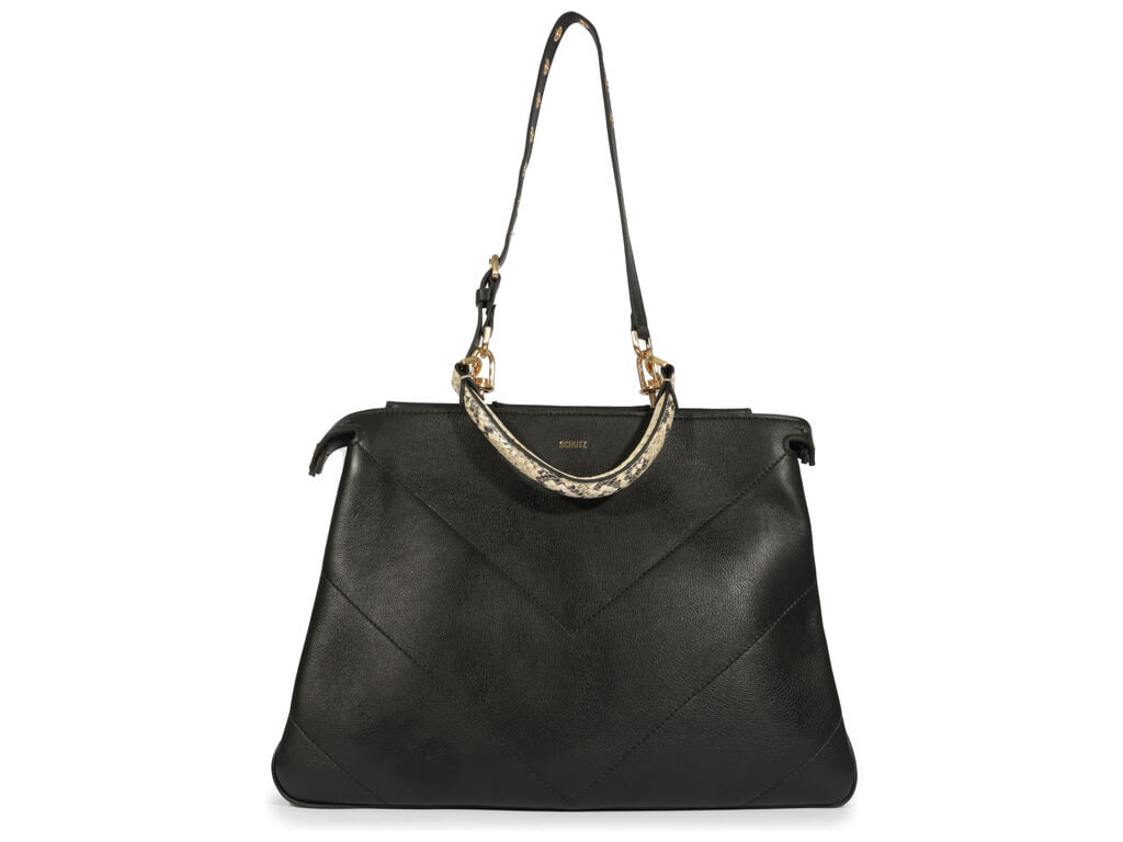 bolsa schutz couro preta grande textura snake-1