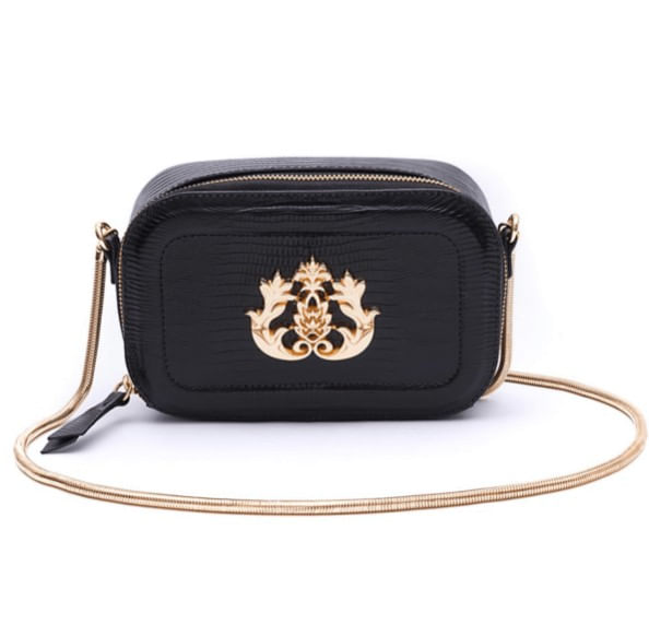 bolsa isla tiracolo couro metal lizard preto 177-1