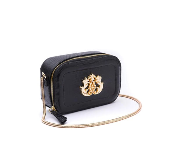 bolsa isla tiracolo couro metal lizard preto 177-2