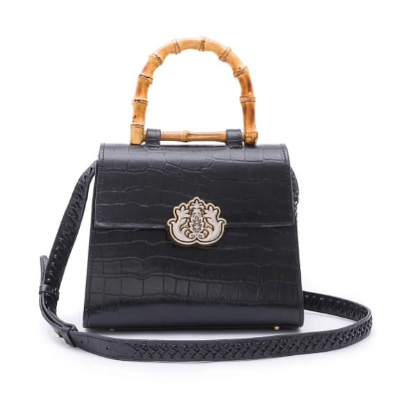 bolsa isla top handle media maxi croco preto§-1