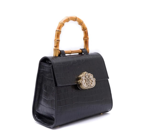 bolsa isla top handle media maxi croco preto§-2