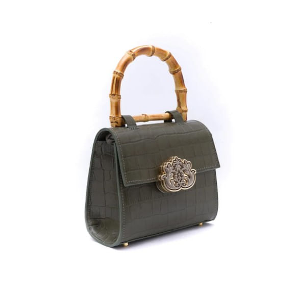 bolsa isla top handle mini maxi croco musgo§-2